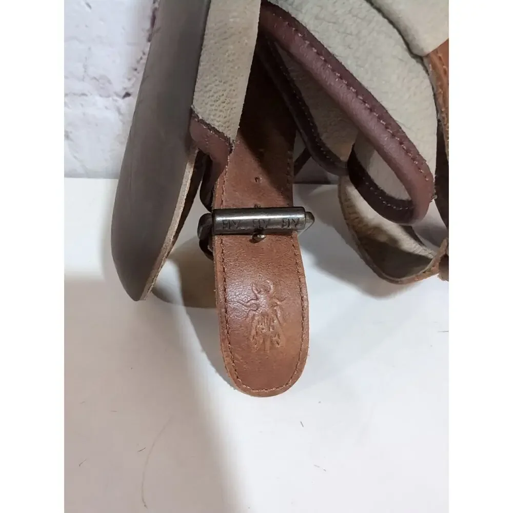 Fly London Miya Tan Khaki Leaher Thong Ankle Wrap Sandals Flats Size 40 US 8.5